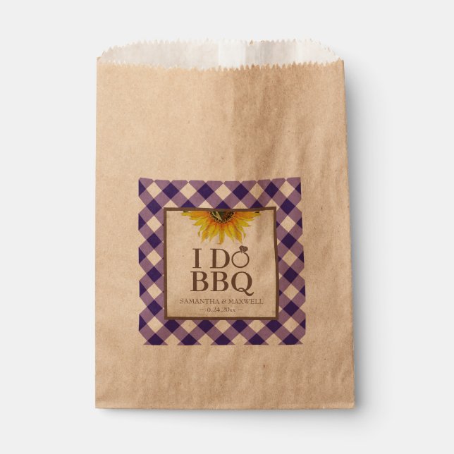 I Do BBQ Purple Gingham and Sunflower Favour Bags (Front)