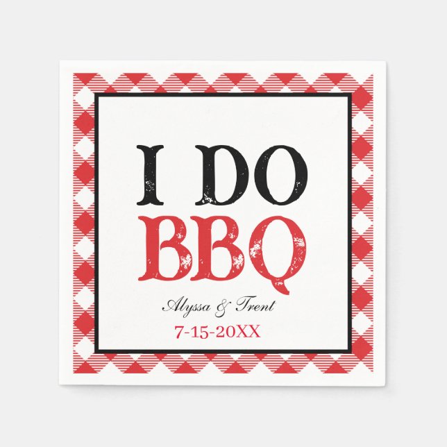 I DO BBQ Red Gingham Barbeque Paper Napkin (Front)