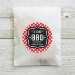 I Do BBQ Red Gingham Custom Wedding Classic Round Sticker<br><div class="desc">Custom "I Do" BBQ stickers can be personalised with the bride and groom's first names. Features rustic style text framed in black with a red and white gingham plaid background pattern that is perfect for a casual. backyard summer event.</div>