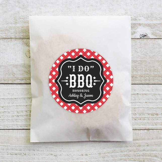 I Do BBQ Red Gingham Custom Wedding Classic Round Sticker (Creator Uploaded)