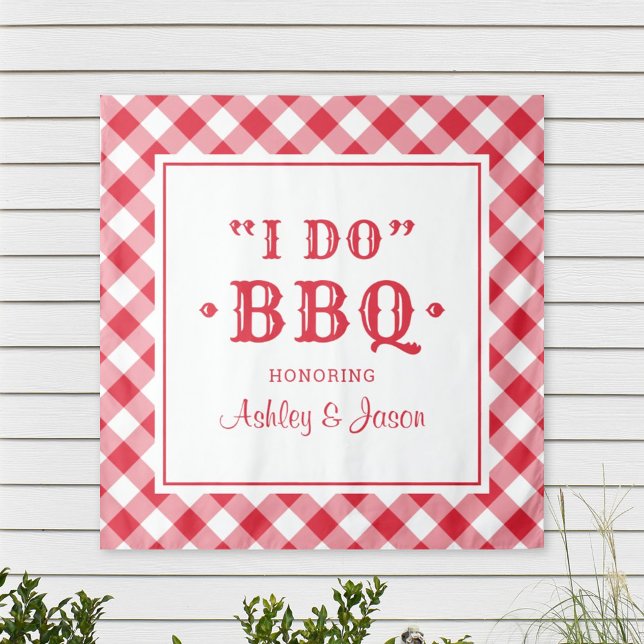 I Do BBQ Red Gingham Custom Wedding Monogram Tapestry (Creator Uploaded)
