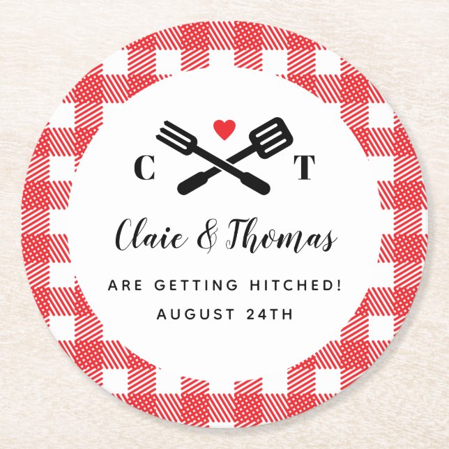 I Do BBQ Red Picnic Cocktail Decor Round Paper Coaster (Front)