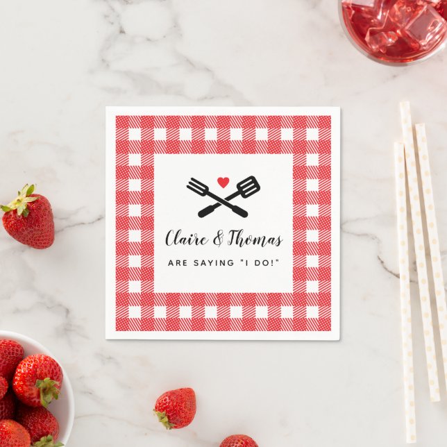 I Do BBQ Red Picnic Couples Name Napkin (Insitu)