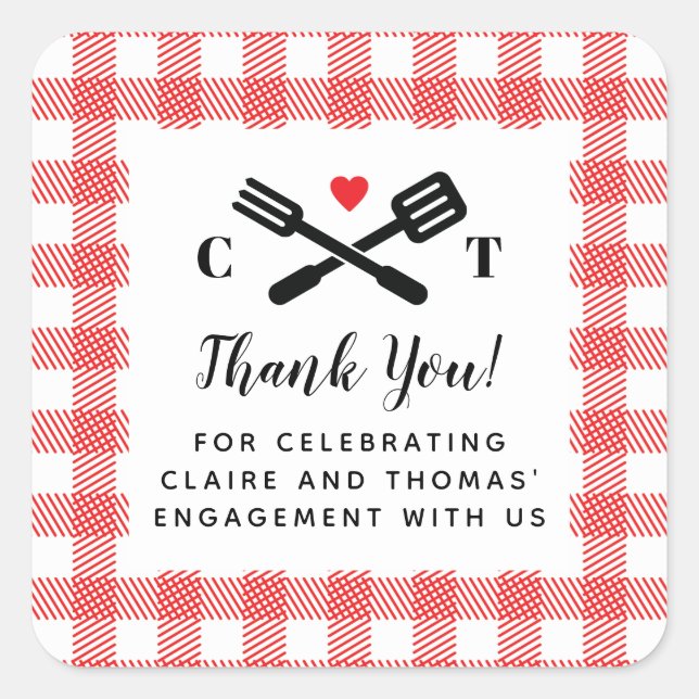 I Do BBQ Red Picnic Favour Square Sticker (Front)