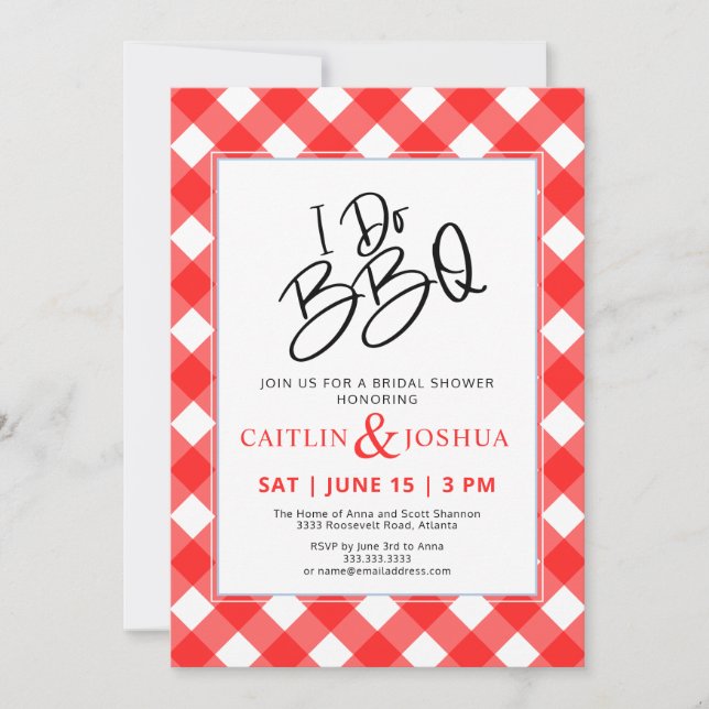 I Do BBQ Red Plaid Party Bridal Shower Invitation (Front)