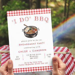 I Do BBQ Red & White Gingham Engagement Party Invitation