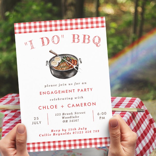 I Do BBQ Red & White Gingham Engagement Party Invitation (Creator Uploaded)