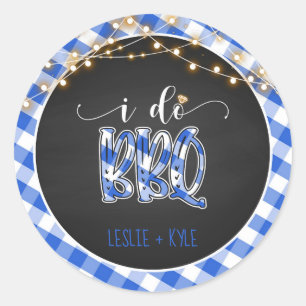 I Do BBQ Round Sticker - Blue Gingham - Custom