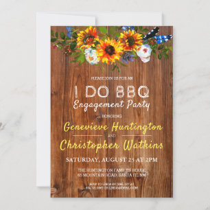 I DO BBQ Rustic Barn Wood Floral Engagement Party Invitation