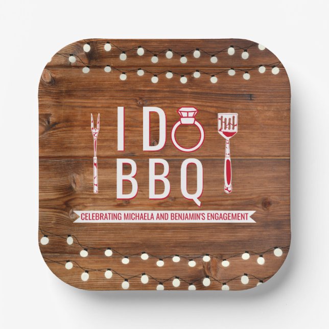 I Do BBQ Rustic Couples Shower Engagement Party Paper Plate (Front)