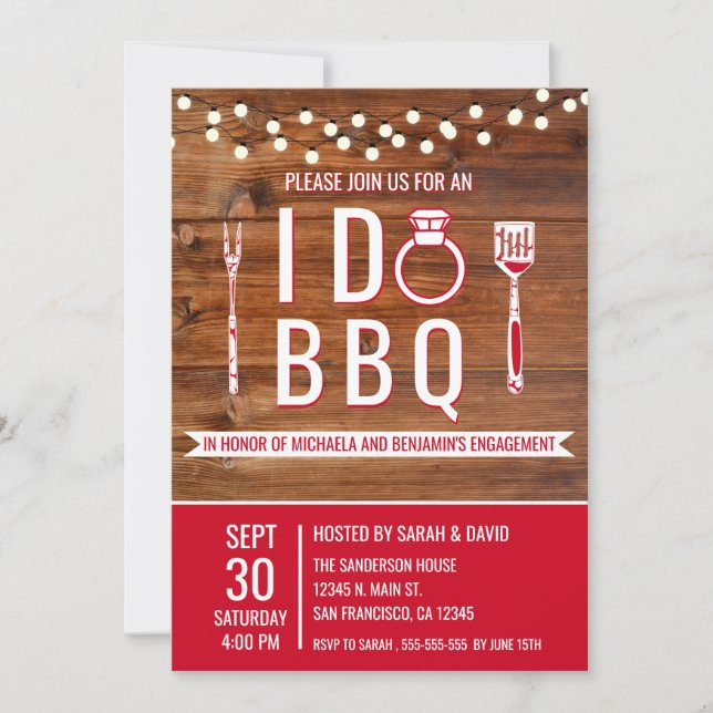 I Do BBQ Rustic Engagement Party Couples Shower Invitation (Front)