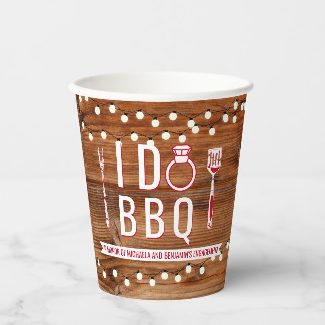 I Do BBQ Rustic Engagement Party Couples Shower Paper Cups (Front)