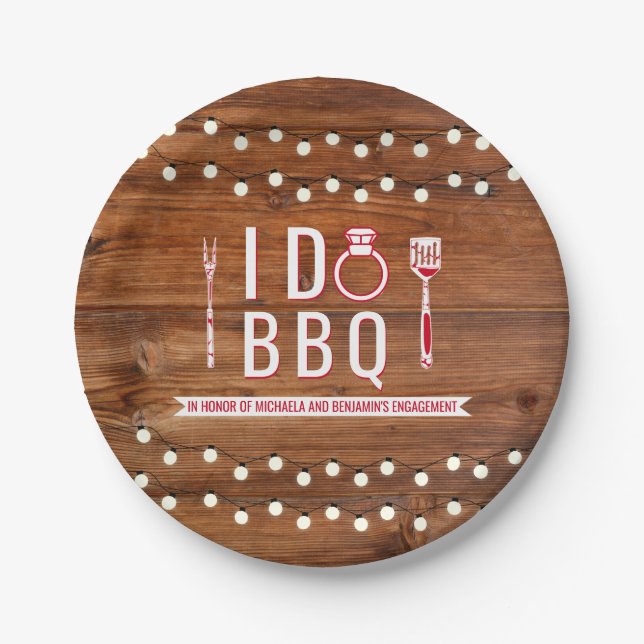 I Do BBQ Rustic Engagement Party Couples Shower Paper Plate (Front)