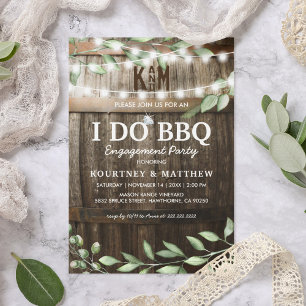 I DO BBQ Rustic Engagement Party Greenery Invitation