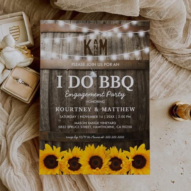 I DO BBQ Rustic Engagement Party Sunflower Invitation (Creator Uploaded)