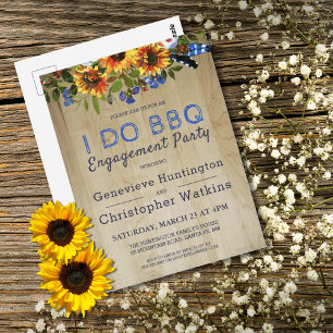 I DO BBQ Rustic Floral Barn Wood Engagement Party Postcard