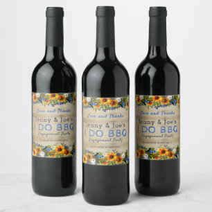 I DO BBQ Rustic Floral Wood Engagement Wine Label