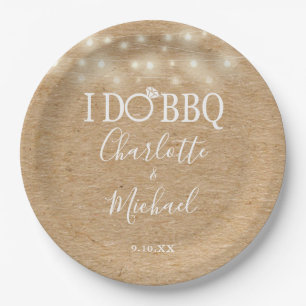 I Do BBQ Rustic Kraft String Lights Engagement Paper Plate