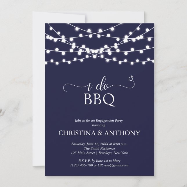 I Do BBQ Rustic String Lights Engagement Party  Invitation (Front)