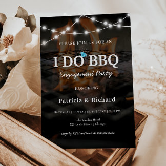 I Do BBQ Rustic String Lights Engagement Party Invitation