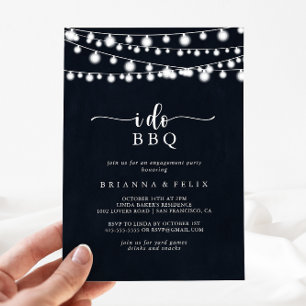 I Do BBQ Rustic String Lights Engagement Party   Invitation