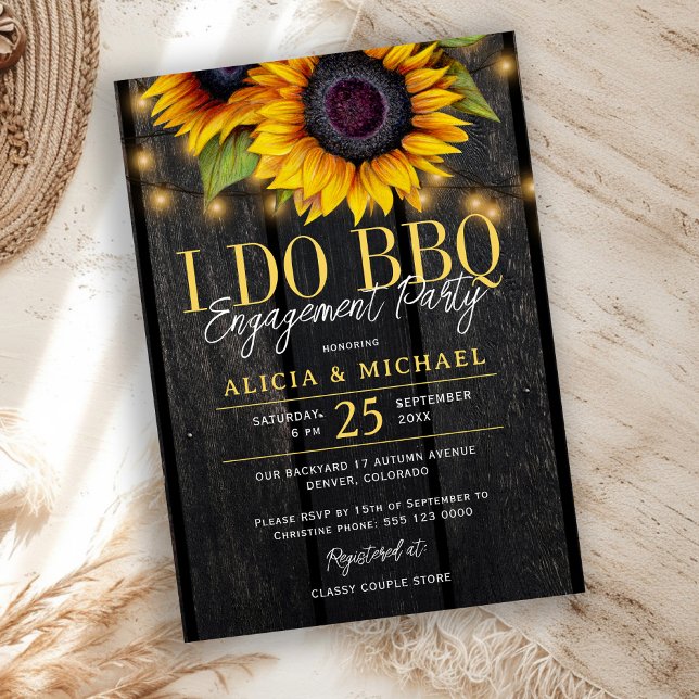 I DO BBQ rustic sunflower engagement party Invitation (Creator Uploaded)