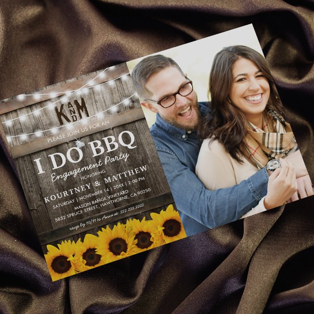 I DO BBQ Rustic Sunflower Photo Engagement Party Invitation (Creator Uploaded)