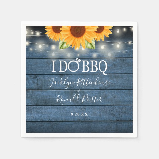 I Do BBQ Rustic Sunflower String Lights Engagement Napkin (Front)