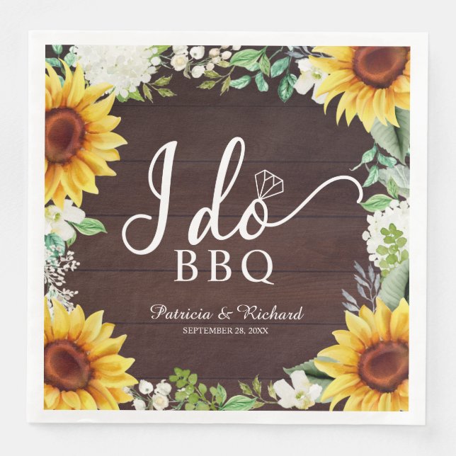 I Do BBQ Rustic Sunflowers Engagement Party Napkin (Front)