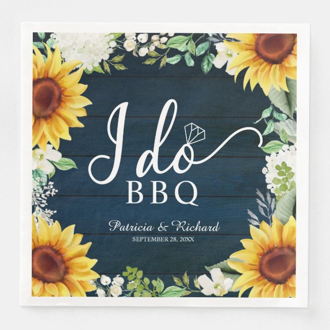 I Do BBQ Rustic Sunflowers Engagement Party Napkin (Front)