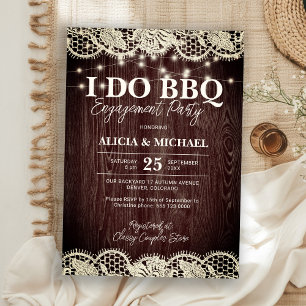 I DO BBQ rustic vintage wood lace engagement party Invitation