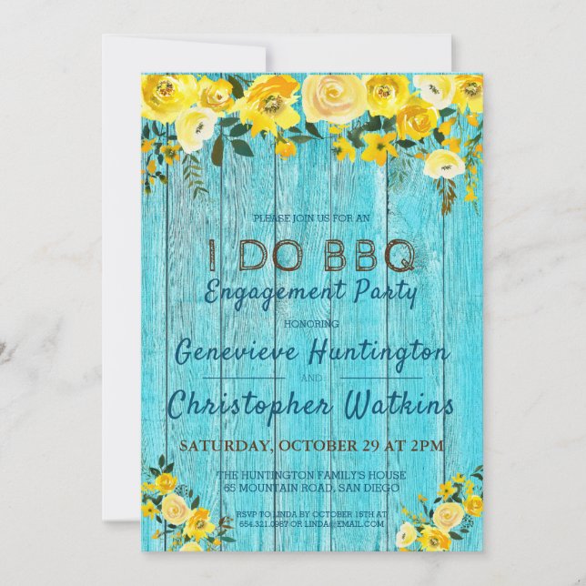 I Do BBQ | Rustic Wood & Floral Engagement Party Invitation (Front)