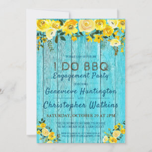 I Do BBQ   Rustic Wood & Floral Engagement Party Invitation