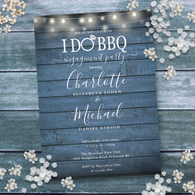 I Do BBQ Rustic Wood String Lights Engagement Invitation (I Do BBQ Rustic Wood String Lights Engagement Invitation)