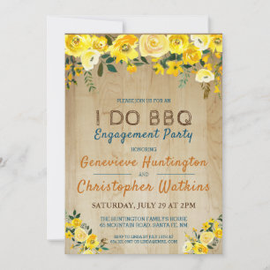 I Do BBQ   Rustic Yellow Floral Engagement Party Invitation