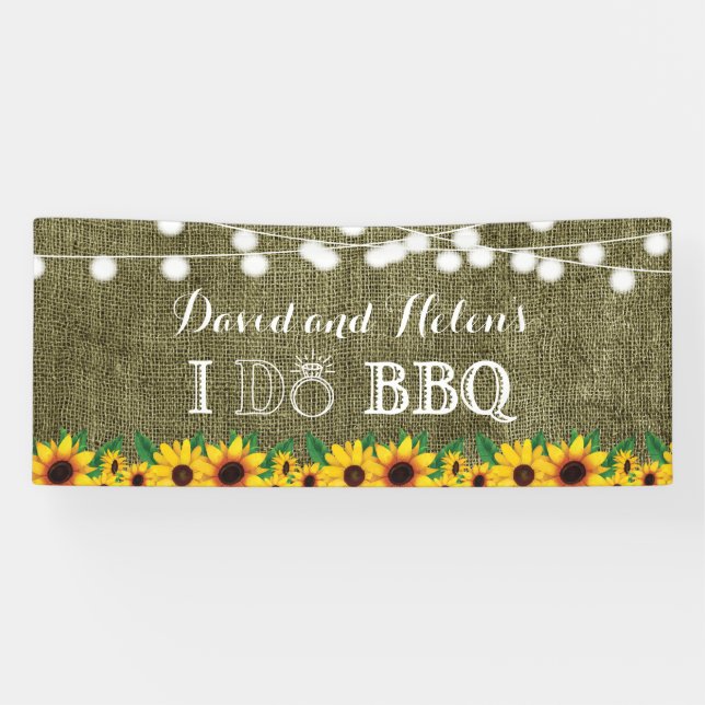 I DO BBQ Sunflower Burlap Wedding Engagment Banner (Horizontal)