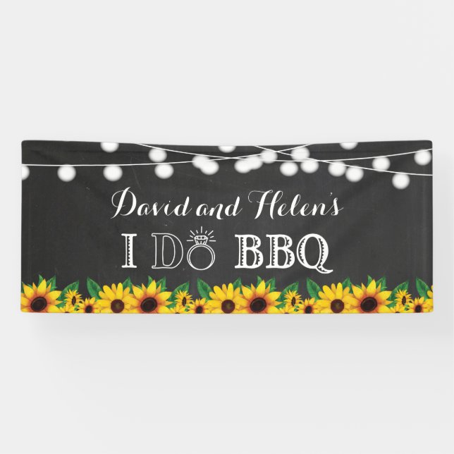 I DO BBQ Sunflower Chalkboard Wedding Engagment Banner (Horizontal)
