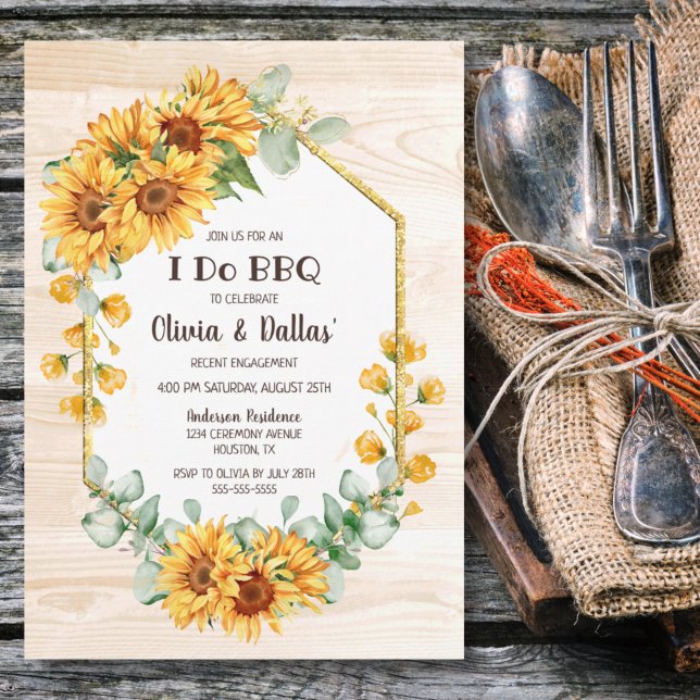 I Do BBQ Sunflower Floral Engagement Party Invitation (Creator Uploaded)