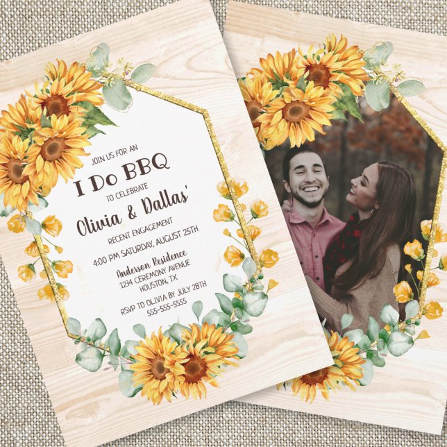 I Do BBQ Sunflower Floral Engagement Party Photo Invitation (Creator Uploaded)