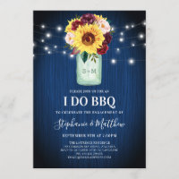 I Do BBQ Sunflower Mason Jar Blue Wood Lights