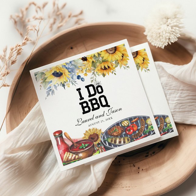 I Do BBQ Sunflower Rustic Engagement Party Napkin (Creator Uploaded)