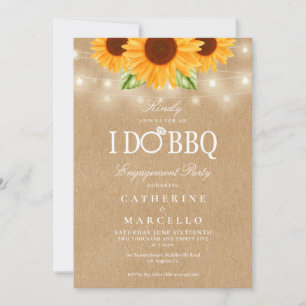 I Do BBQ Sunflower Rustic Kraft Engagement Party Invitation