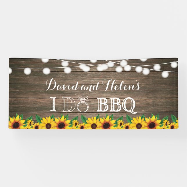 I DO BBQ Sunflower Rustic Wood Wedding Engagment Banner (Horizontal)