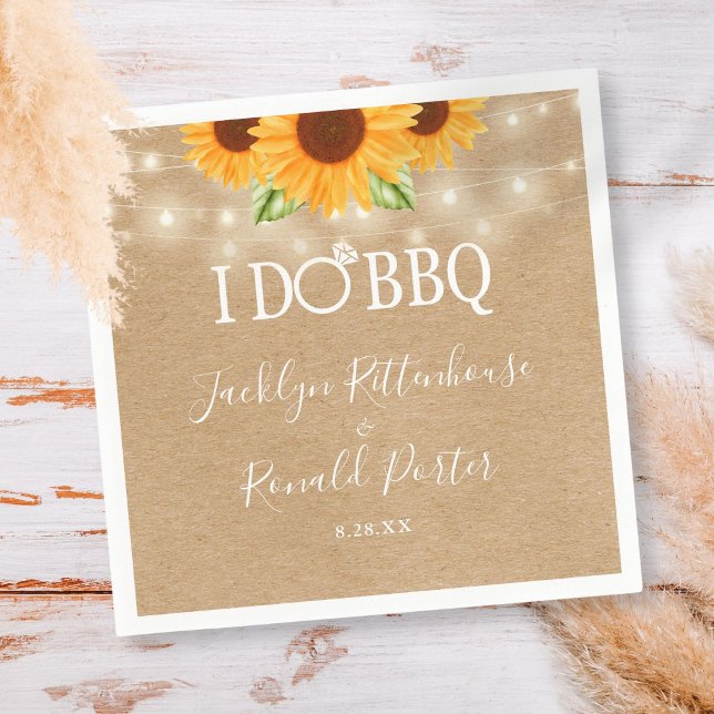 I Do BBQ Sunflower String Lights Engagement  Napkin (Creator Uploaded)