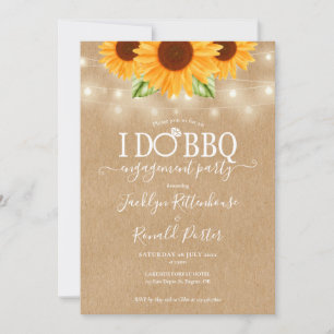 I Do BBQ Sunflower String Lights Rustic Engagement Invitation