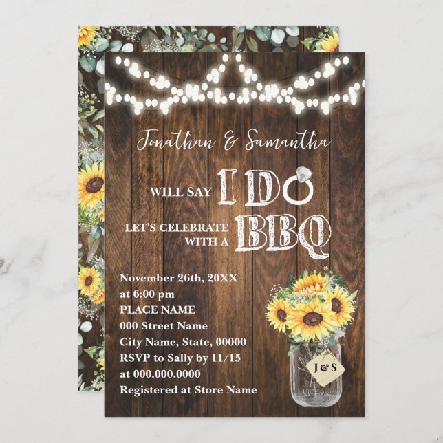 I do BBQ Sunflowers Western Couples Shower Invitation (Front/Back)
