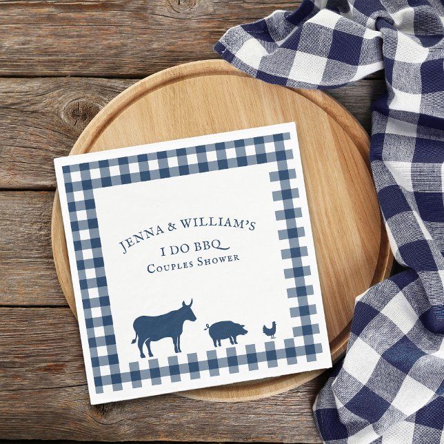 I Do BBQ Vintage Farmhouse Navy Blue Plaid Napkin (I DO BBQ Napkins from my Rustic Farmhouse BBQ Bridal Shower)