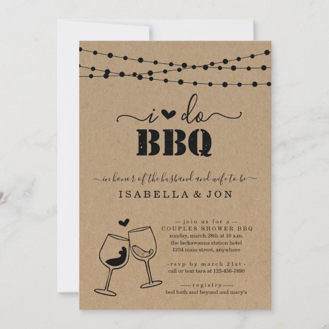 I Do BBQ Wine Toast Couple's Shower Engagement Invitation (Front)