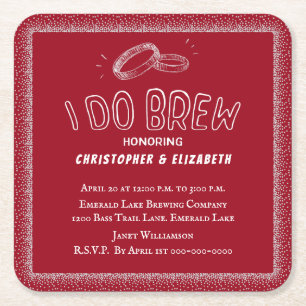 I Do Brew Blue Couples Wedding Shower Square Paper Coaster