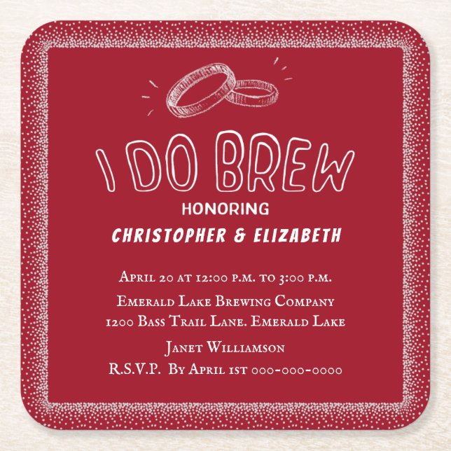 I Do Brew Blue Couples Wedding Shower Square Paper Square Paper Coaster (Front)